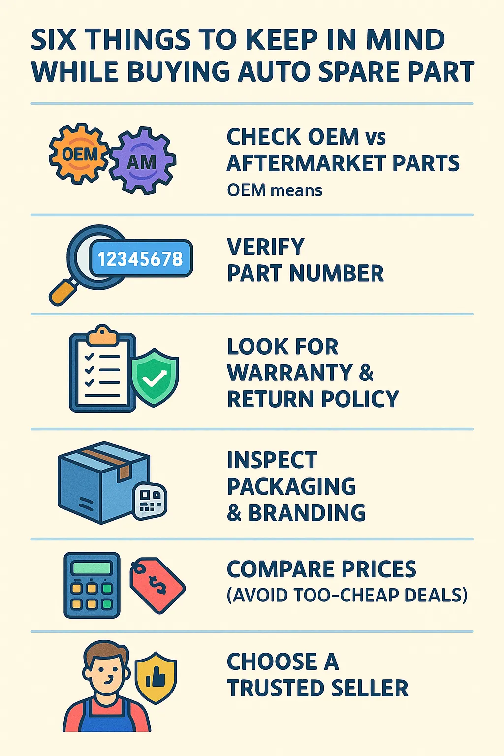 Six Things to Keep in Mind While Buying Auto Spare Parts (A Buyer’s Checklist)